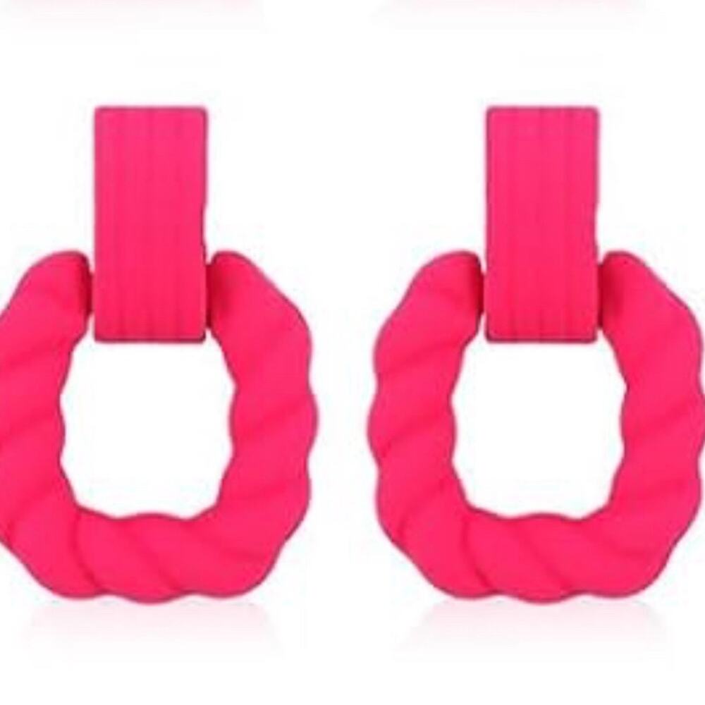 Pink Twisted Square Drop Earrings